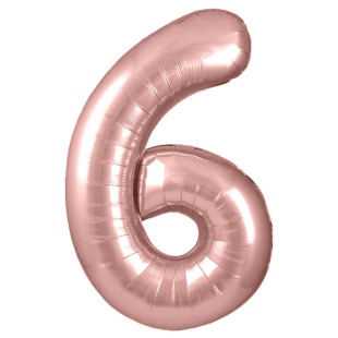 Шар (40''/102 см) Цифра, 6, Розовое Золото, Металлик, 1 шт. в уп.