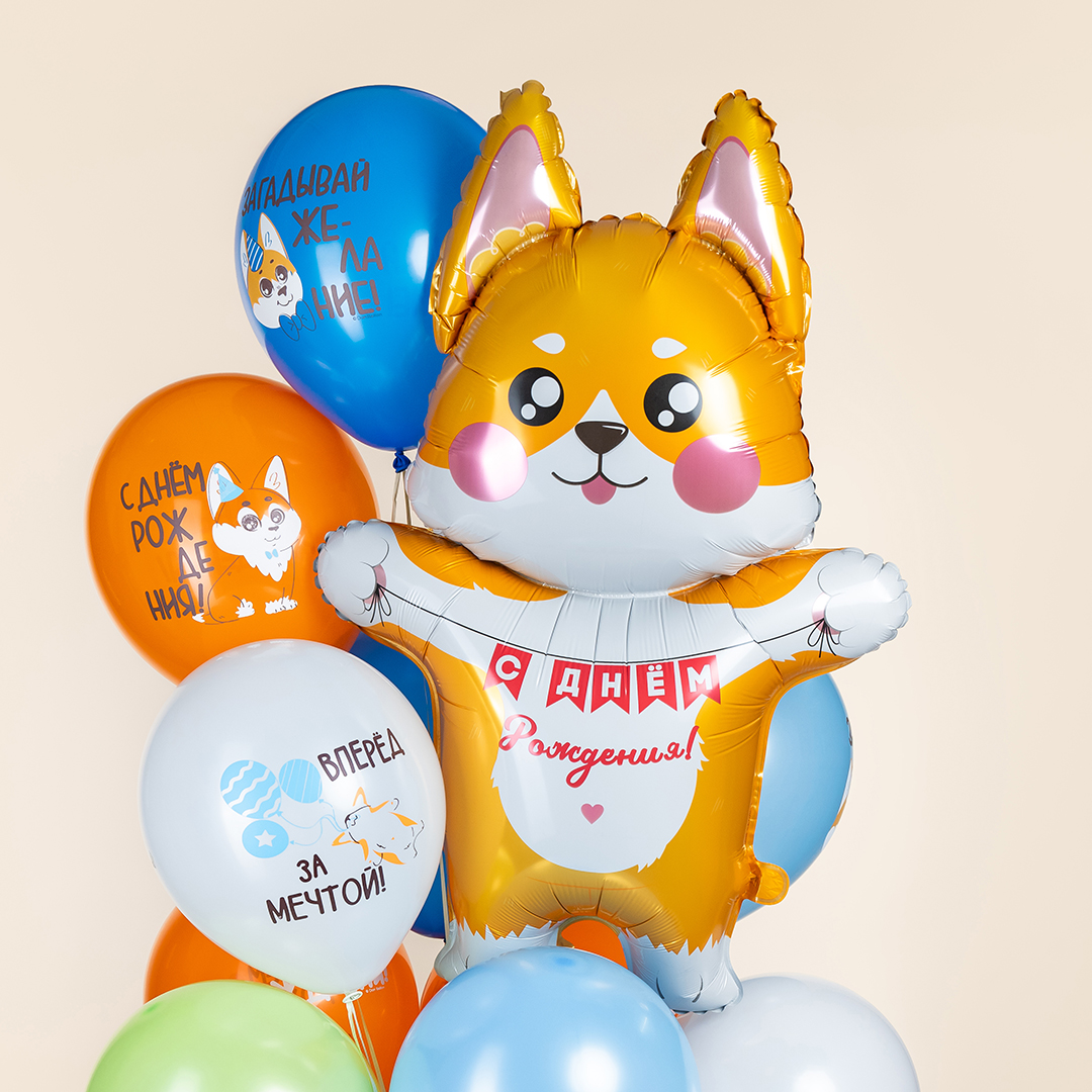 Шар (12''/30 см) Корги, Ассорти, пастель, 1 ст, 25 шт.