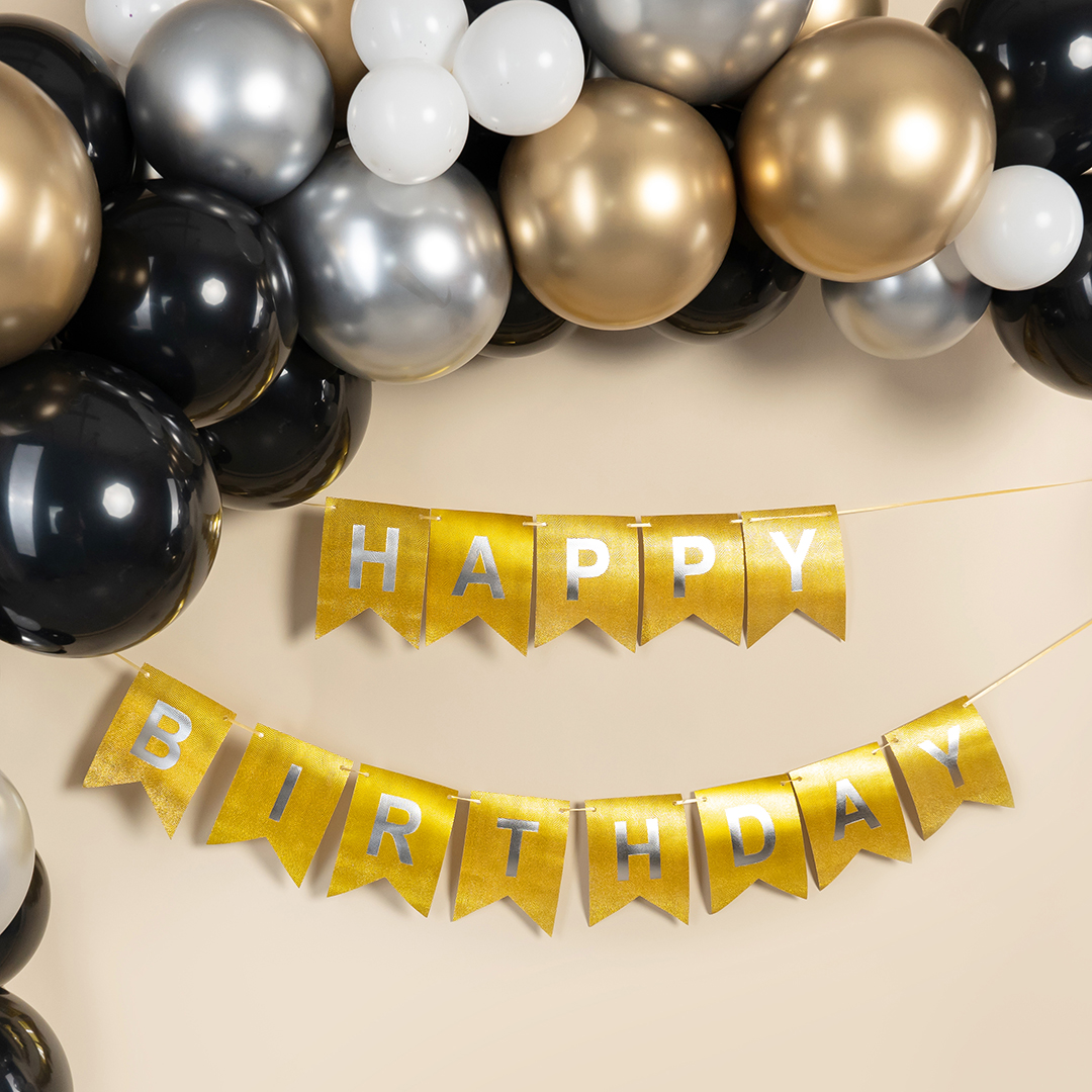 Гирлянда Флажки, Happy Birthday (фактура точки), Золото, Металлик, 500 см, 16*12 см, 1 упак.