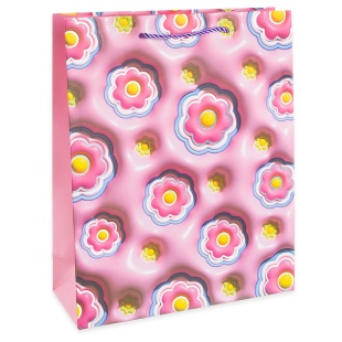 Пакет подарочный, 210гр, Цветочная россыпь, Дизайн №3, Розовый, Металлик, 23*18*10 см, 1 шт.