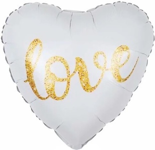 Шар (18''/46 см) Сердце, Любовь, Белый/Золото, 1 шт. в уп.