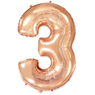 Шар (40''/102 см) Цифра, 3, Розовое Золото, 1 шт. в уп.