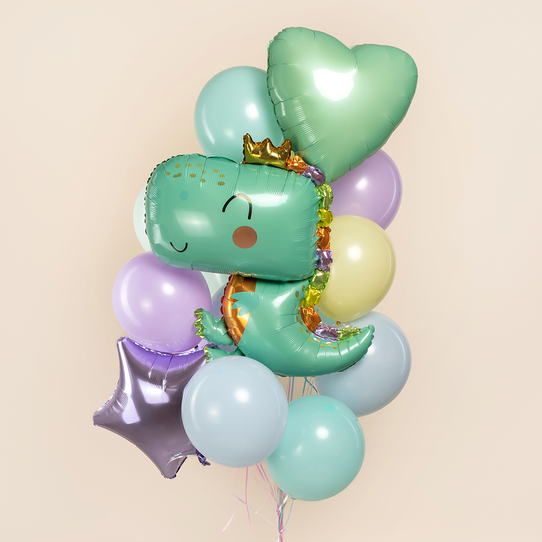 Шар (34''/86 см) Фигура, Динозаврик в короне, Светло-зеленый, 1 шт. в уп.