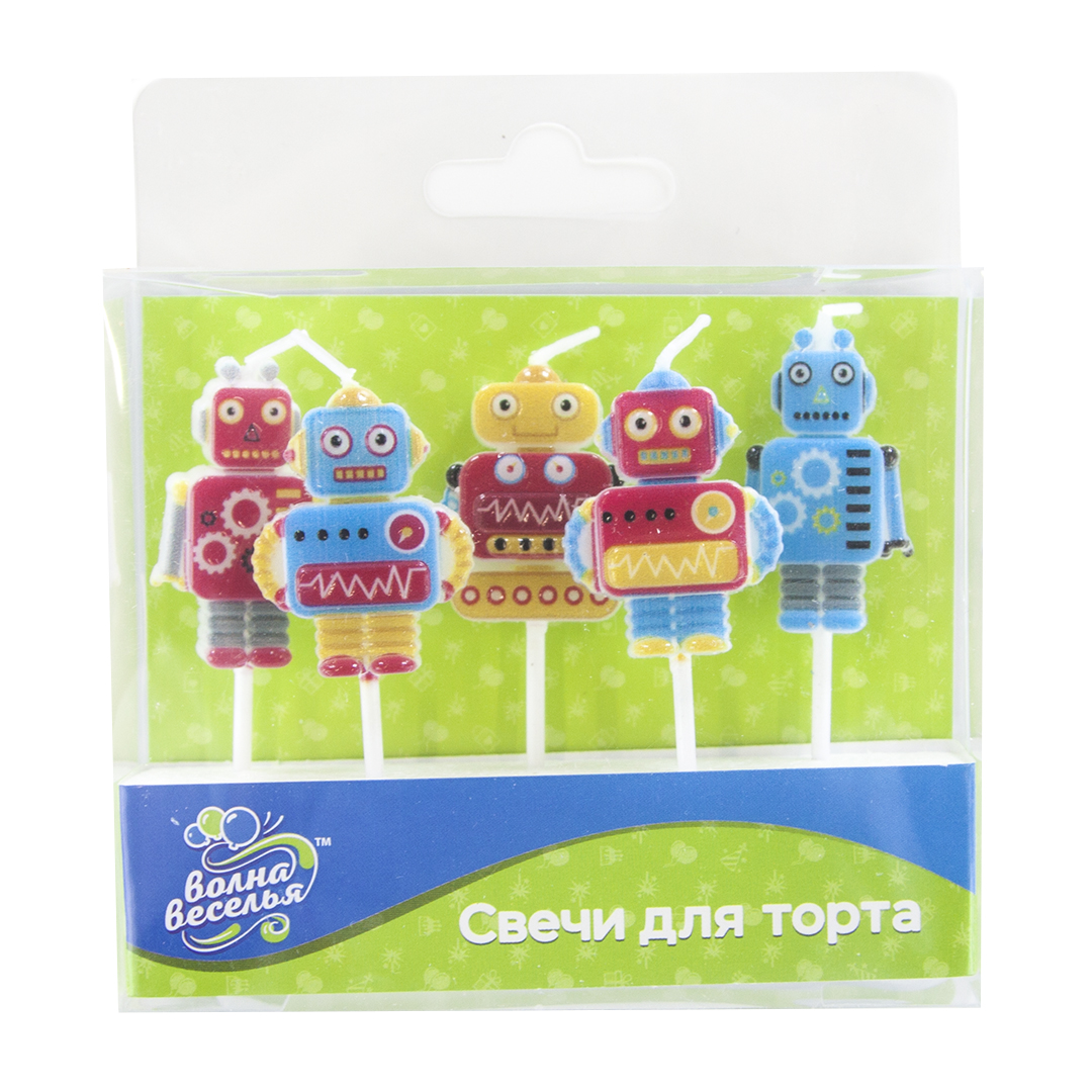 Набор свечей Фигура, Роботы, 7 см, 5 шт. с держат.
