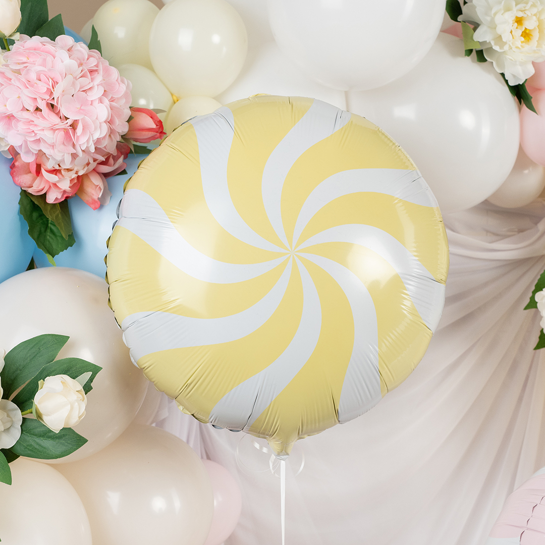 Шар (18''/46 см) Круг, Леденец, Желтый/Белый, Макарунс, 1 шт.