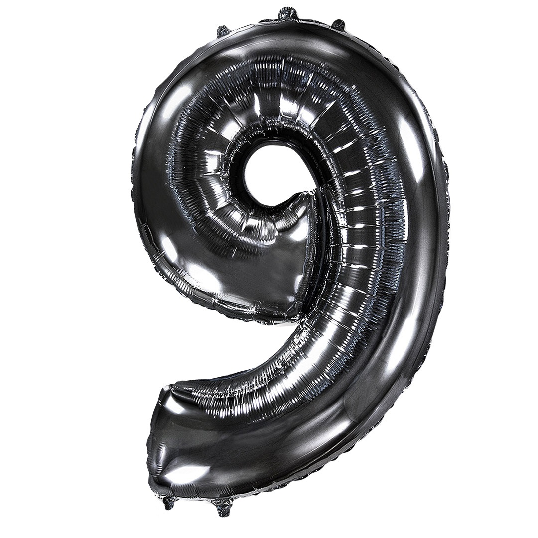 Шар (40''/102 см) Цифра, 9, Черный, 1 шт. в уп.