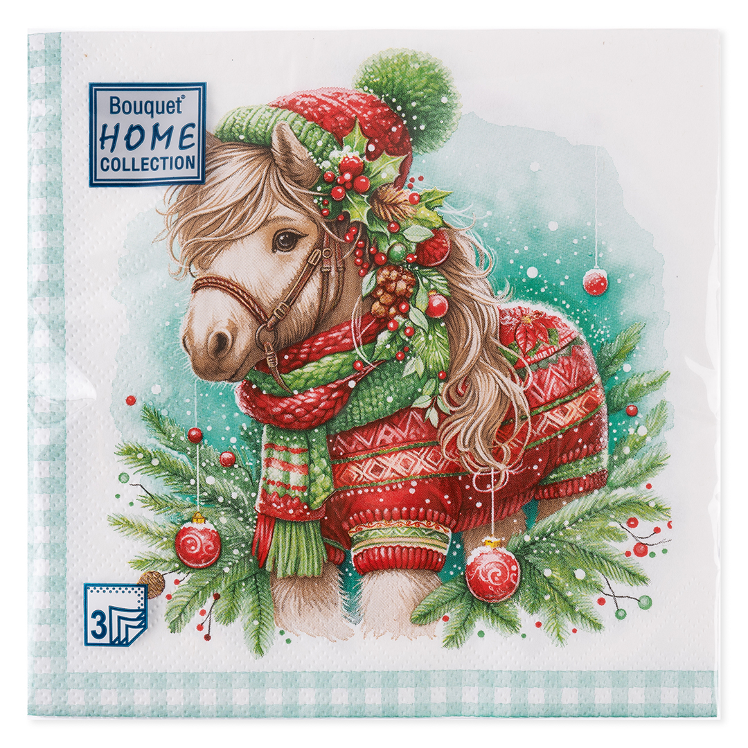 Сервировочные салфетки, Новогодний пони, 33*33 см, 20 шт.