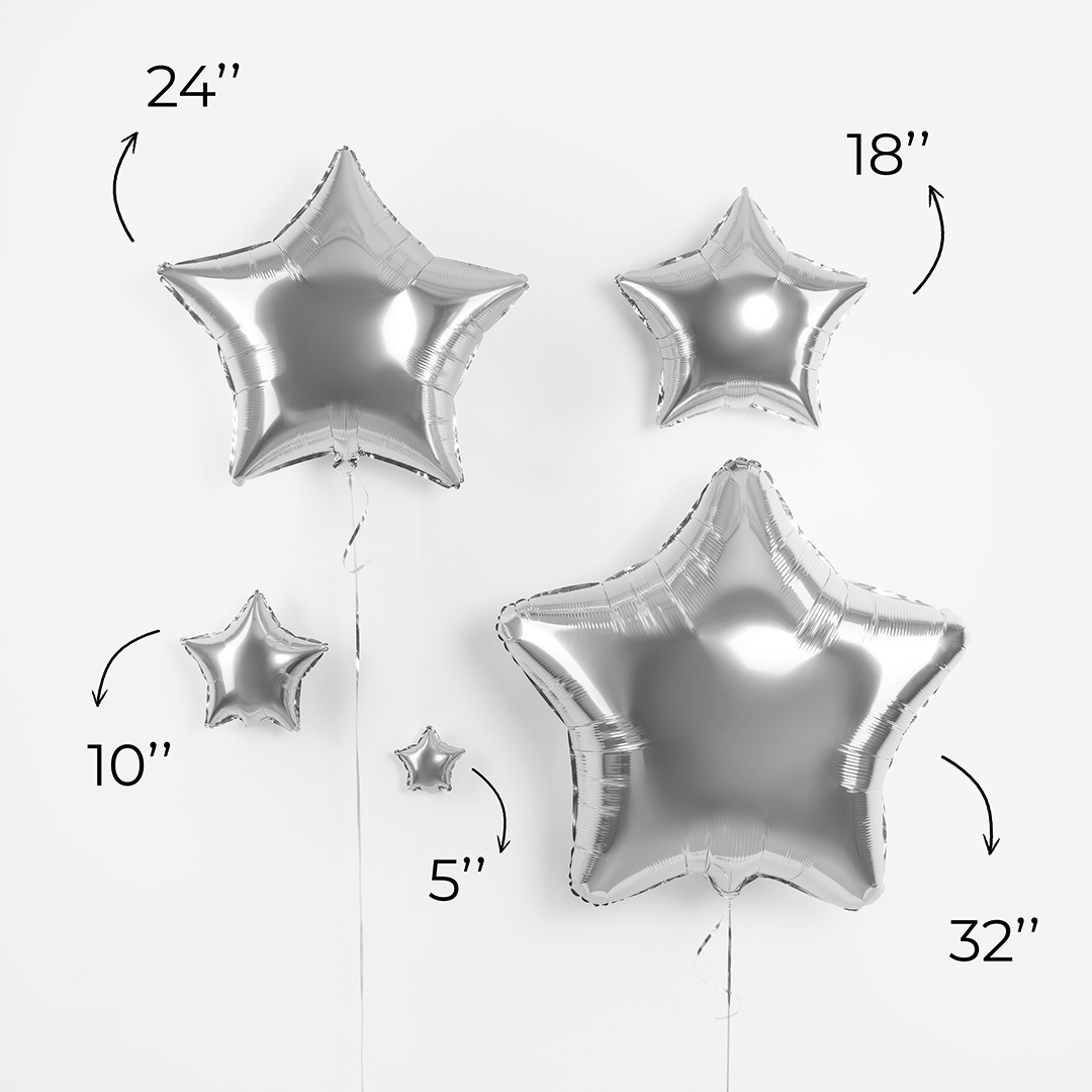 Шар (18''/46 см) Звезда, Серебро, Металлик, 1 шт.