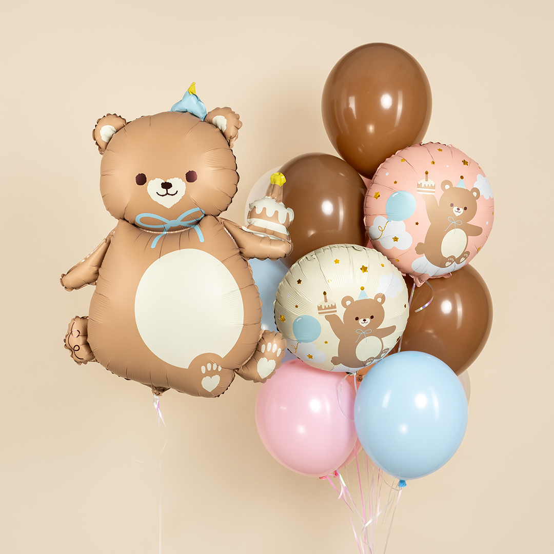 Шар (39''/99 см) Фигура, Мишка с кексиком, Коричневый, Сатин, 1 шт. в уп.