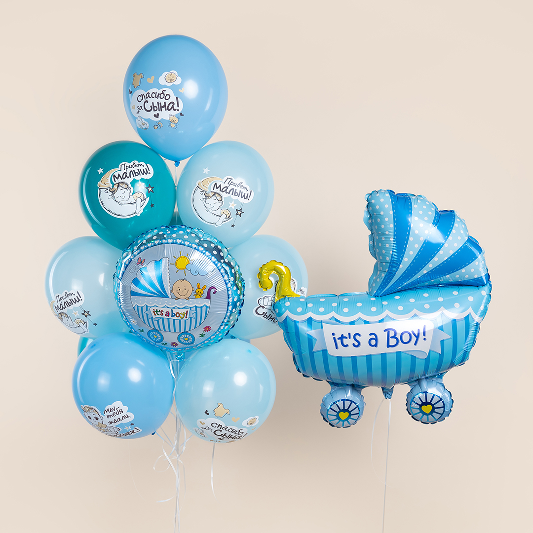 Шар (18''/46 см) Круг, Коляска для мальчика, Голубой, 1 шт.