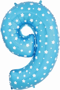 Шар (40''/102 см) Цифра, 9 Звездочки, Голубой, 1 шт. в уп.