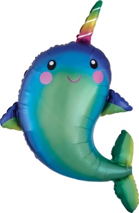 Шар с клапаном (16''/41 см) Мини-фигура, Сказочный нарвал, 5 шт. в уп.