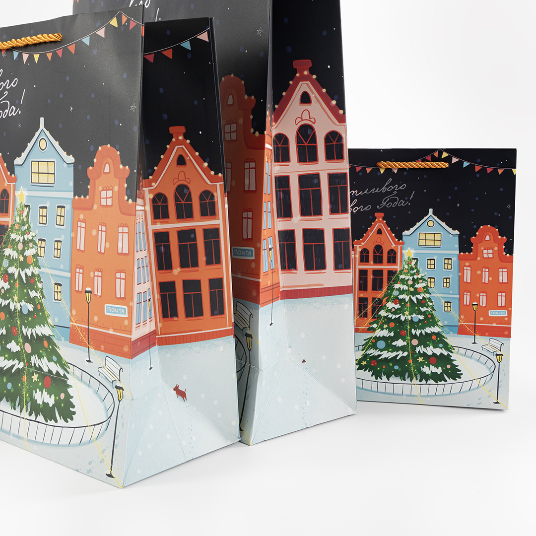 Пакет подарочный, 210гр, Счастливого Нового Года!, Металлик, 55*45*20 см, 1 шт.