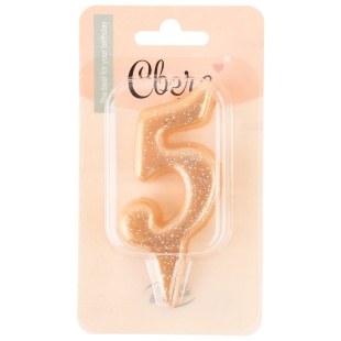 Свеча Цифра, 5 Овал, Золото, с блестками, 7 см, 1 шт.