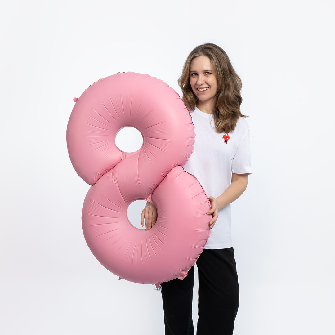 Шар (40''/102 см) Цифра, 8, Розовая Сакура, Матовый, 1 шт. в уп.