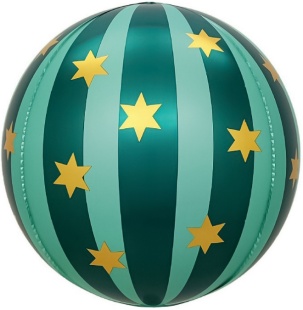 Шар 3D (25''/64 см) Сфера, Новогодний шар, Золотые звезды, Зеленый, 1 шт.