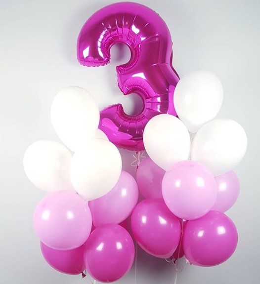 Шар (40''/102 см) Цифра, 3, Фуше, 1 шт.