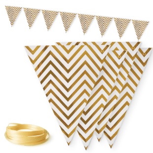 Гирлянда Флажки, Белые зигзаги, Золото, Металлик, 200 см, 16*20 см*8 шт, 1 упак.
