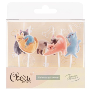 Набор свечей Фигура, Милые котята, Ассорти, 3*3,5 + 4 см, 5 шт. с держат.