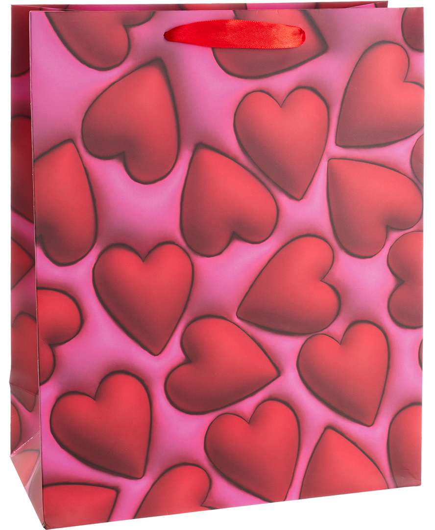 Пакет подарочный, 210гр, Объемные сердца, 16*12*7 см, 1 шт.