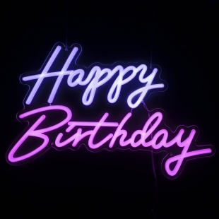 Световая надпись на подложке Happy Birthday, двухцветная, 35*57 см. Фиолетовый/Розовый, 1 шт.