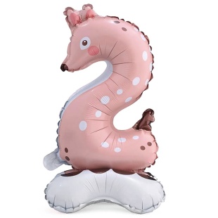 Шар (23''/58 см) Цифра на подставке, 2 Зверята, Олень, 1 шт. в уп.