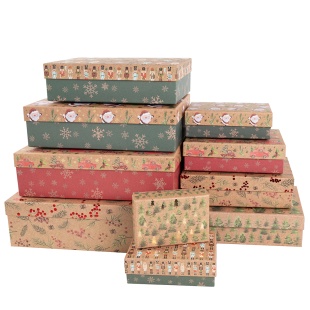 Набор коробок Новогодний микс, 37*27*11 см, 10 шт. в упак. 
