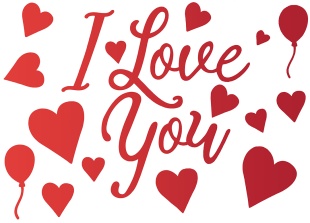 Наклейка I Love You с сердечками, 19,5*27 см, Красный, Металлик, 1 шт.