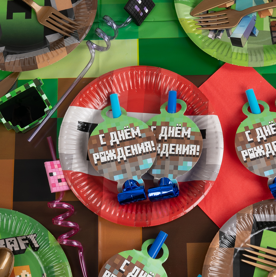 Карнавальные язычки гудки, Пиксели, 11 см, 6 шт. в упак. 