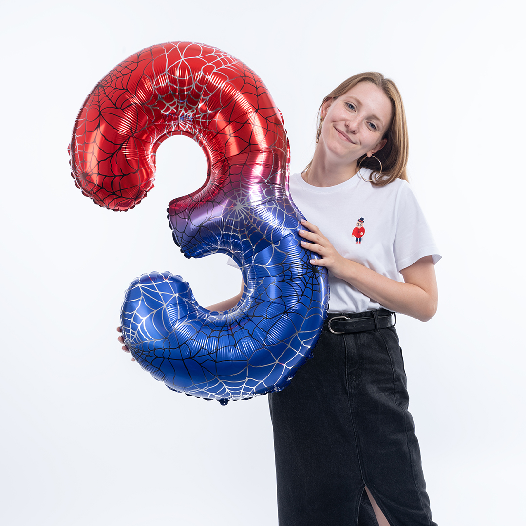 Шар (40''/102 см) Цифра, 3 Паучок, Красный/Синий, 1 шт. в уп.