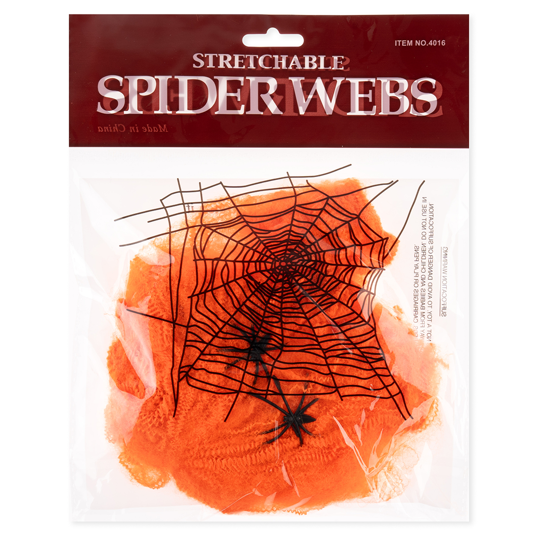 Декоративное украшение, Паутина и 2 паука, 20 гр, Оранжевый/Черный, 1 шт.