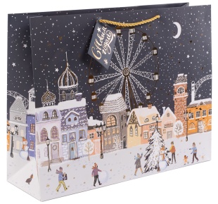 Пакет подарочный, 210гр, С Новым Годом! (зимняя площадь), Металлик, 31*41*12 см, 1 шт.