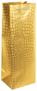 Пакет подарочный для вина, 210гр, Кожа крокодила, Золото, Металлик, 35*12*10 см, 1 шт.