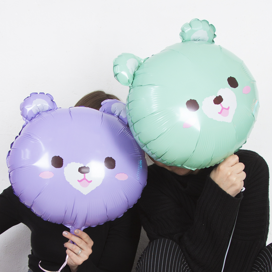 Шар (22''/56 см) Фигура, Голова, Милый мишка, Сиреневый, 1 шт.