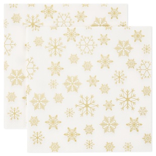 Сервировочные салфетки, Золотые снежинки, Белый, 33*33 см, 20 шт.