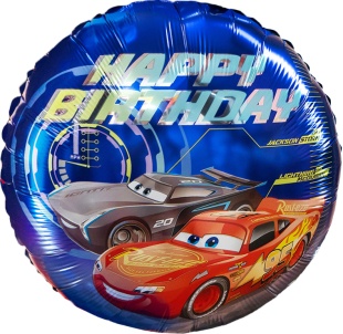 Шар (18''/46 см) Круг, Гоночные машинки, Happy Birthday, 1 шт. в уп.