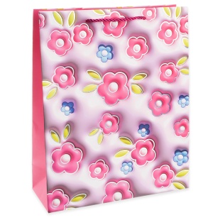Пакет подарочный, 210гр, Цветочная россыпь, Дизайн №1, Розовый, Металлик, 41*31*12 см, 1 шт.
