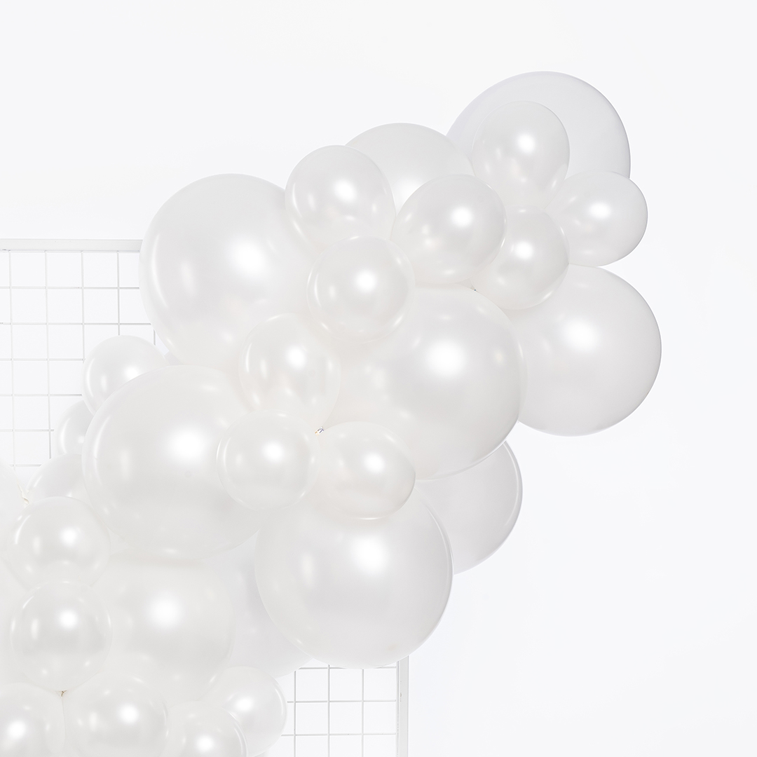 Шар (10''/25 см), Белый, металлик, 100 шт.