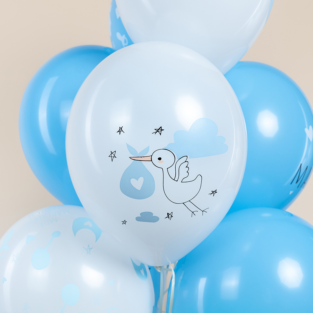 Шар (12''/30 см) Ура, Мальчик!, Белый/Голубой, пастель, 5 ст, 25 шт.