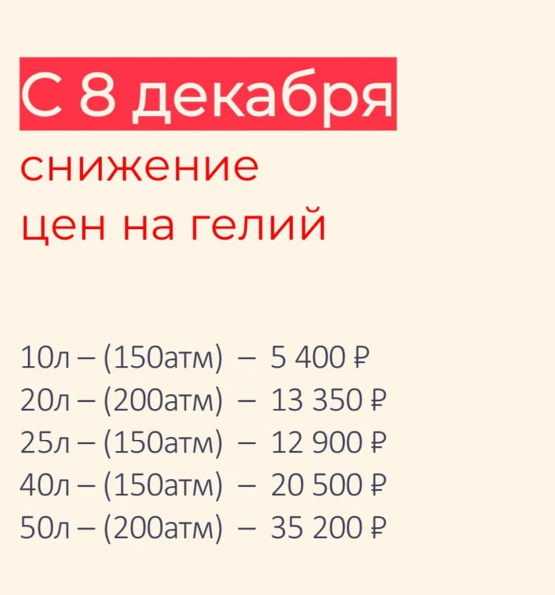 Снижение цен на гелий с 8 декабря