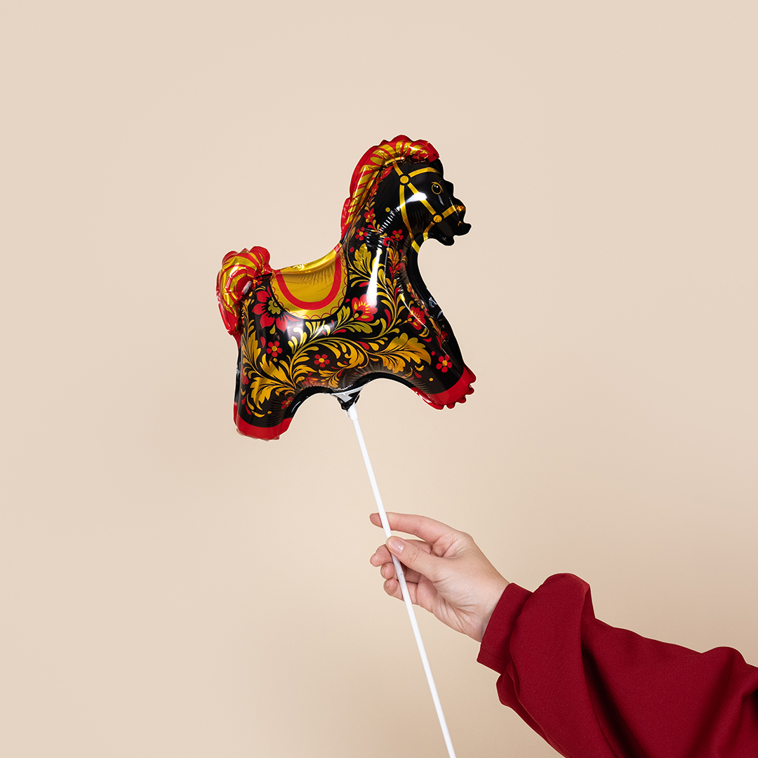 Шар (11''/28 см) Мини-фигура, Лошадка Золотая роспись, 1 шт.