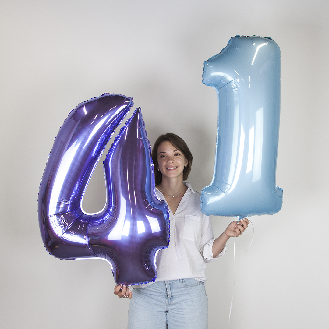 Шар (40''/102 см) Цифра, 4, Сиреневый, 1 шт.