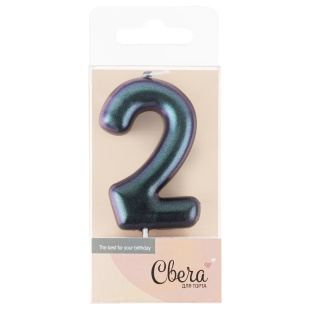 Свеча Цифра, 2, Фантом, Хамелеон, 4*6 + 2,5 см, 1 шт. с держат.