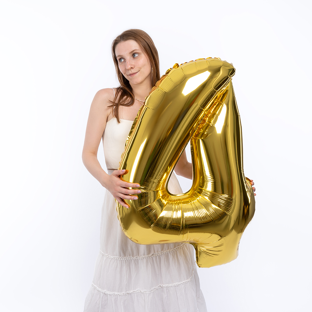Шар (40''/102 см) Цифра, 4, Золото, 1 шт.
