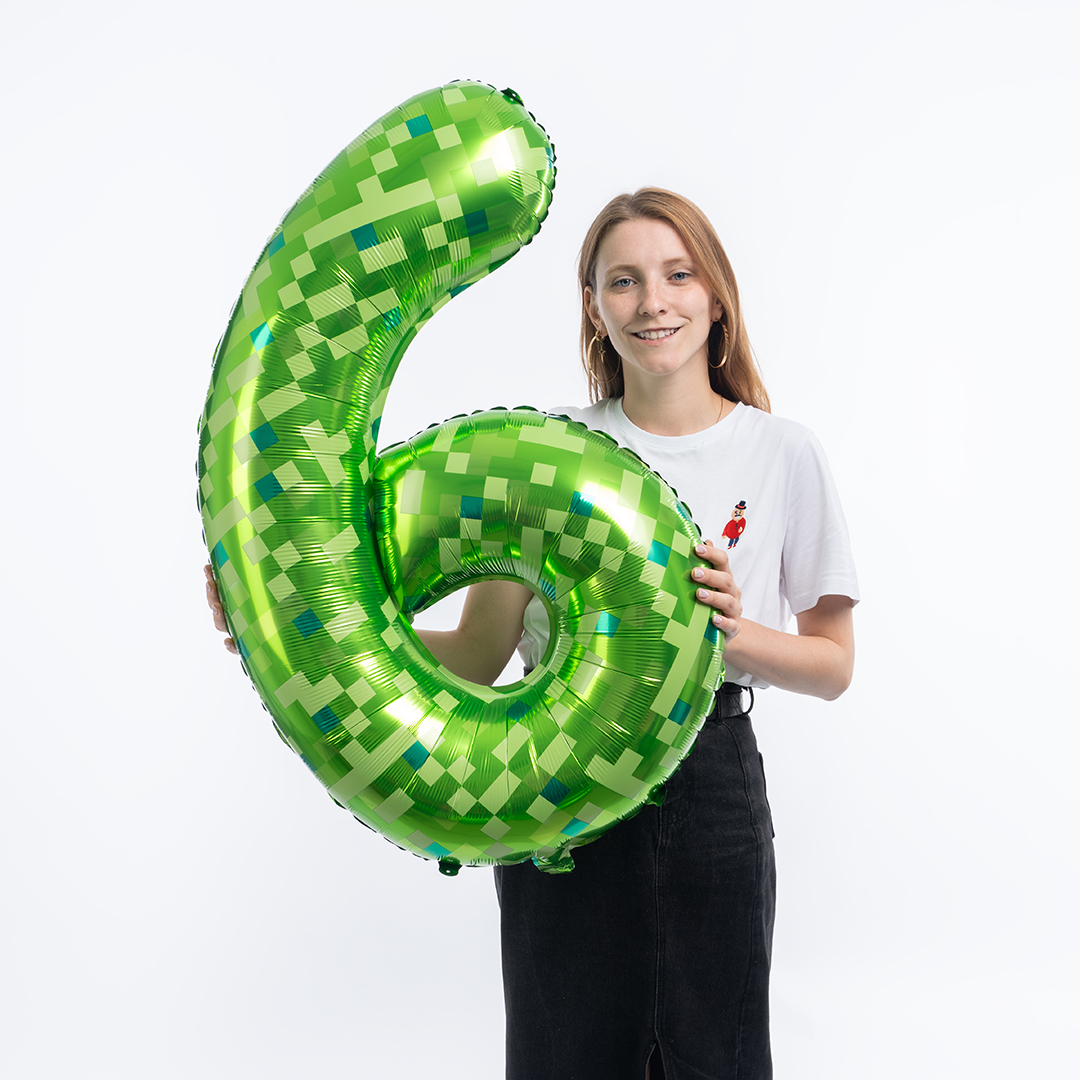 Шар (40''/102 см) Цифра, 6 Пиксели, Зеленый, 1 шт. в уп.