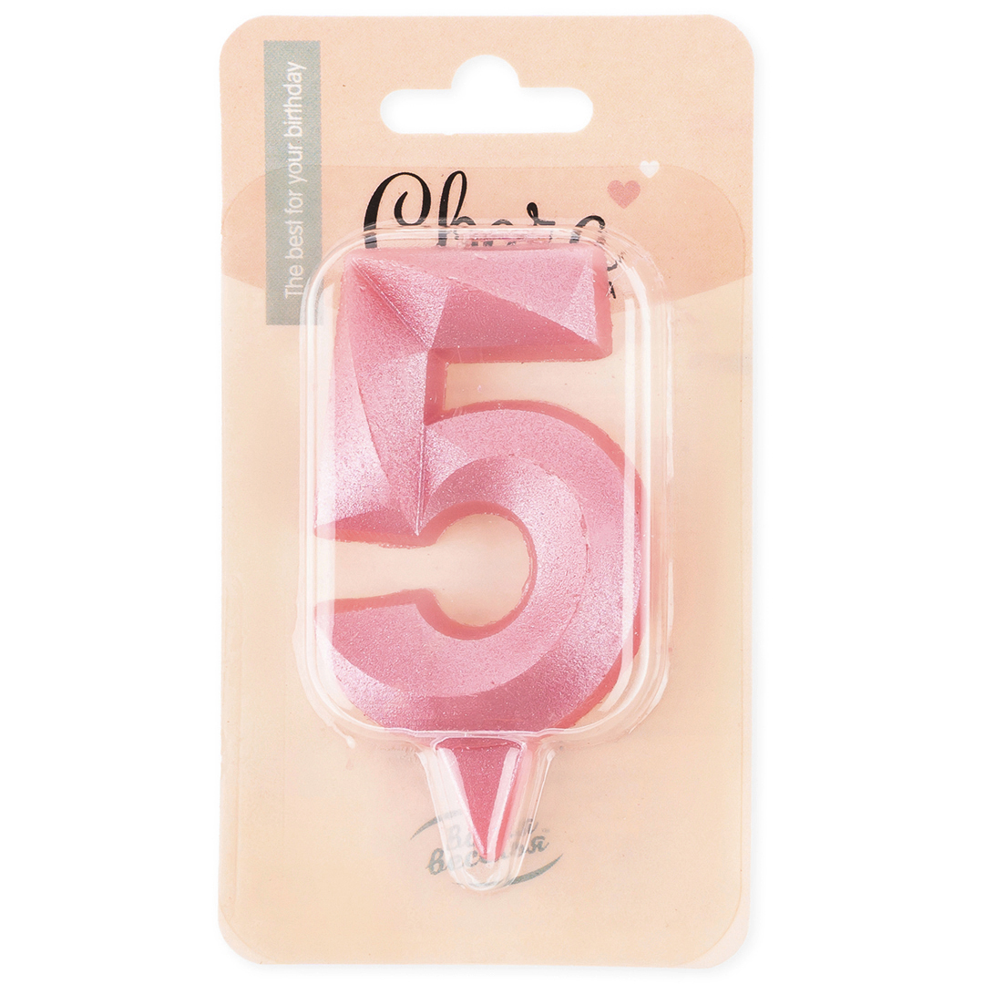 Свеча Цифра, 5 Грани, Розовый, 7 см, 1 шт.