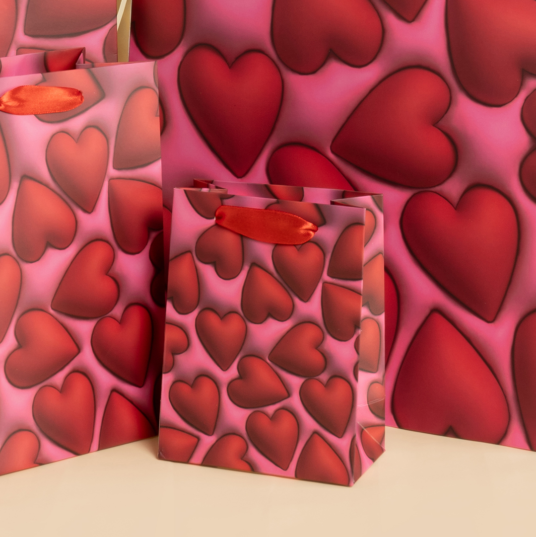 Пакет подарочный, 210гр, Объемные сердца, 16*12*7 см, 1 шт.