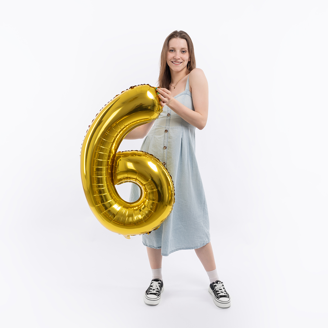 Шар (40''/102 см) Цифра, 6, Золото, 1 шт. в уп.