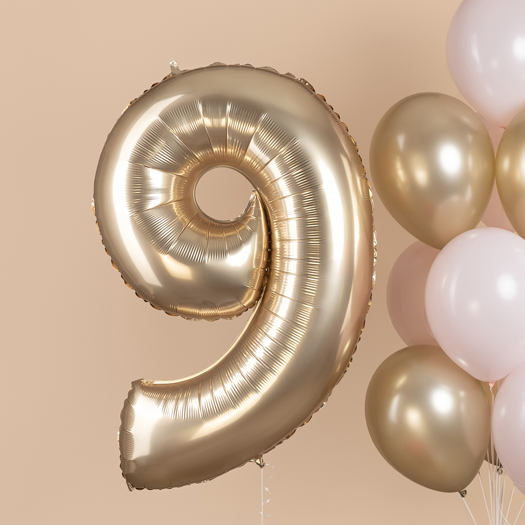 Шар (40''/102 см) Цифра, 9, Белое золото, Металлик, 1 шт. в уп.