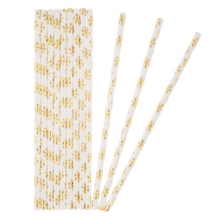 Трубочки для коктейлей, Снежинки, Белый/Золото, Металлик, 12 шт. в упак. 